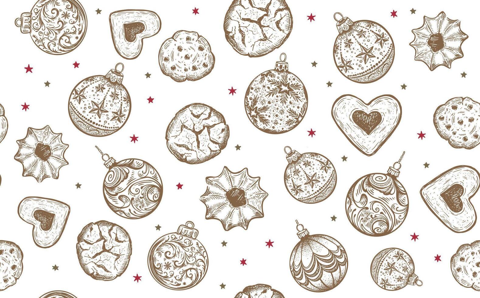 Cookie Christmas pattern on white, hand drawn illustration vector