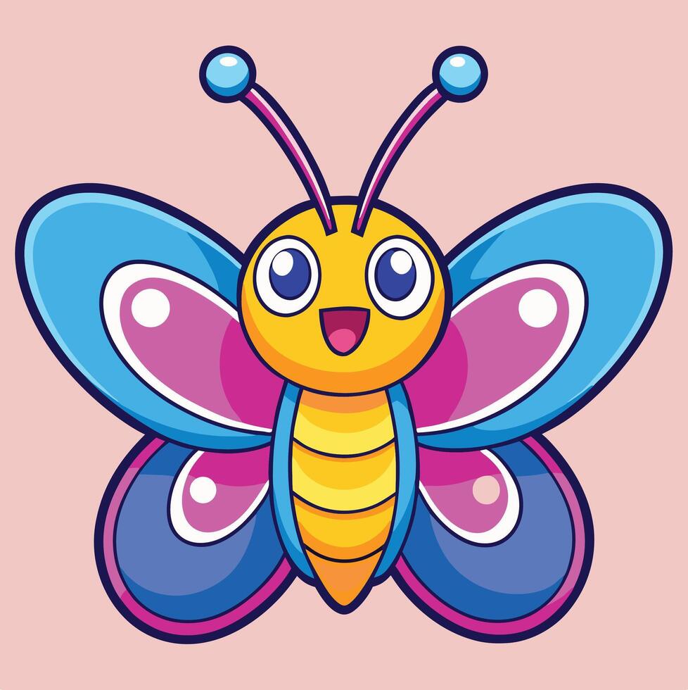 Cute Smiling Butterfly Cartoon Character With Colorful Wings Illustration Design vector