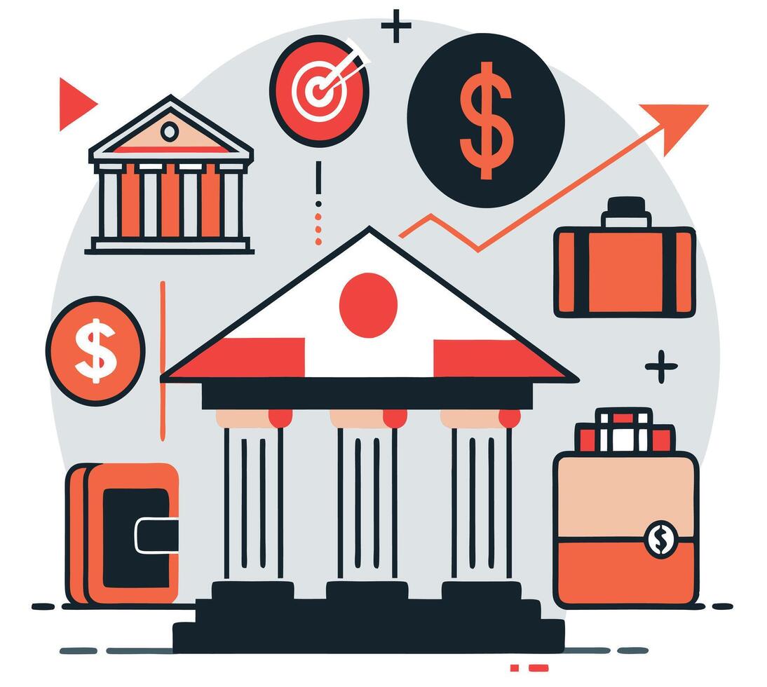 Financial Institutions Banking Services Money Management And Business Growth Elements Illustration vector