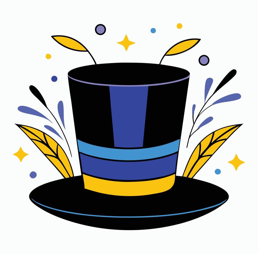Whimsical Cartoon Top Hat With Stars And Decorative Elements Illustration vector