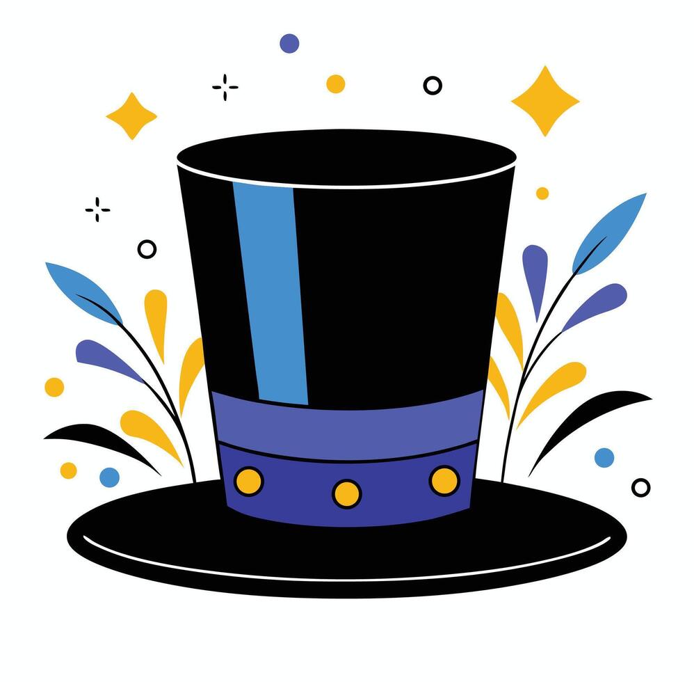 Colorful Stylish Top Hat Flat Design With Decorative Elements Illustration vector