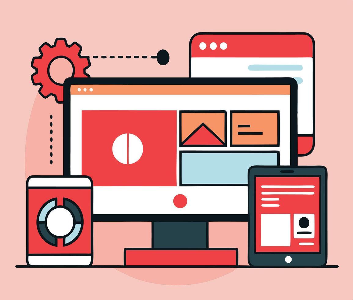 Responsive Web Design On Various Devices For Mobile Application And Website Development vector