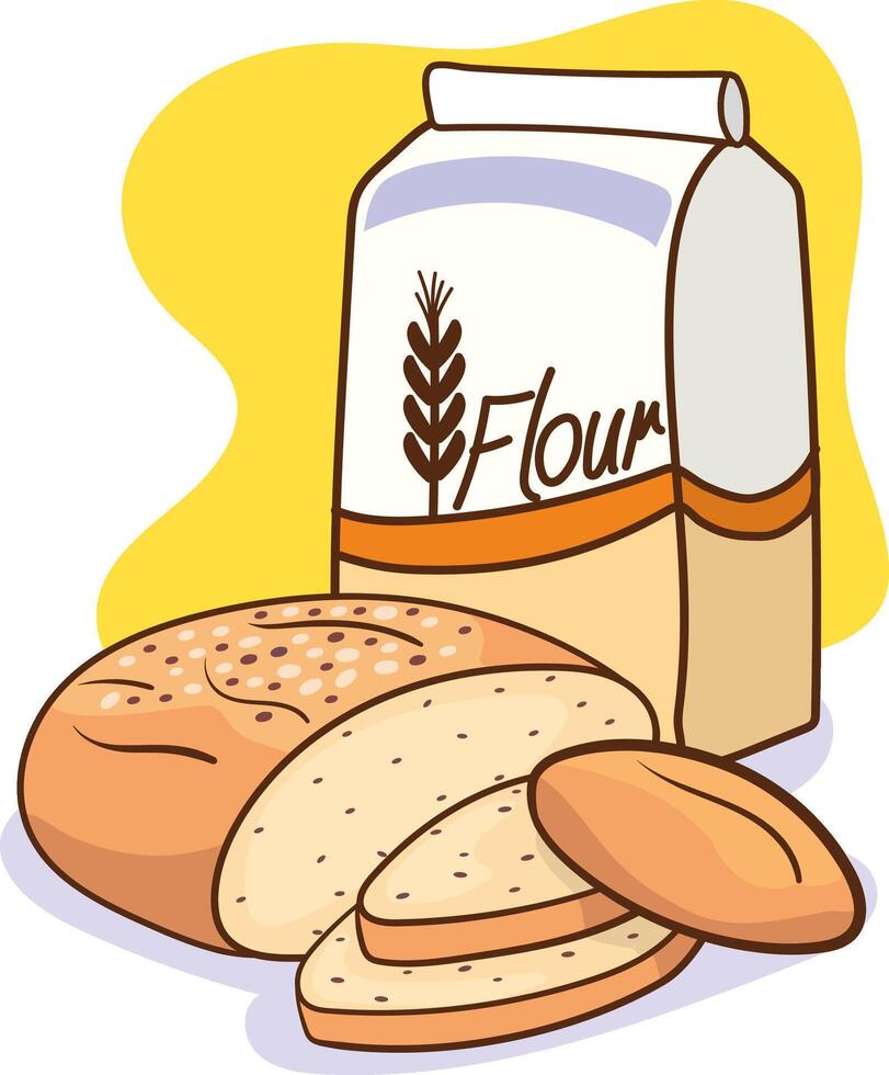 Illustration of Flour Package and Breads vector