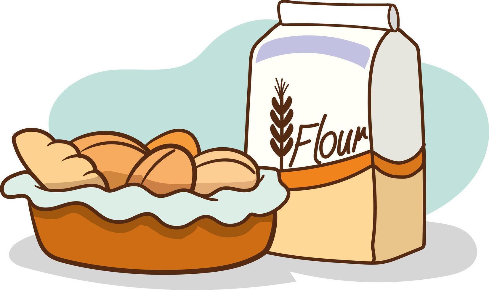 of Flour Package and Breads on White Background. vector