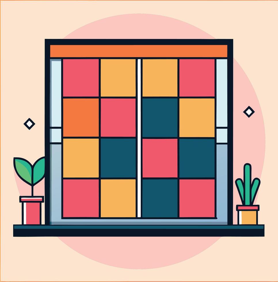 Colorful Geometric Pattern With Potted Plants Illustration Modern Design vector
