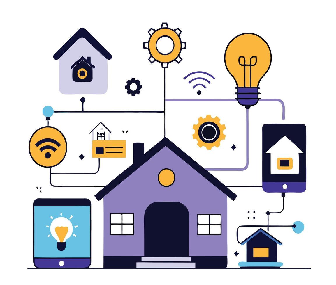 Smart Home Automation System With Wireless Control And Connected Devices Illustration vector