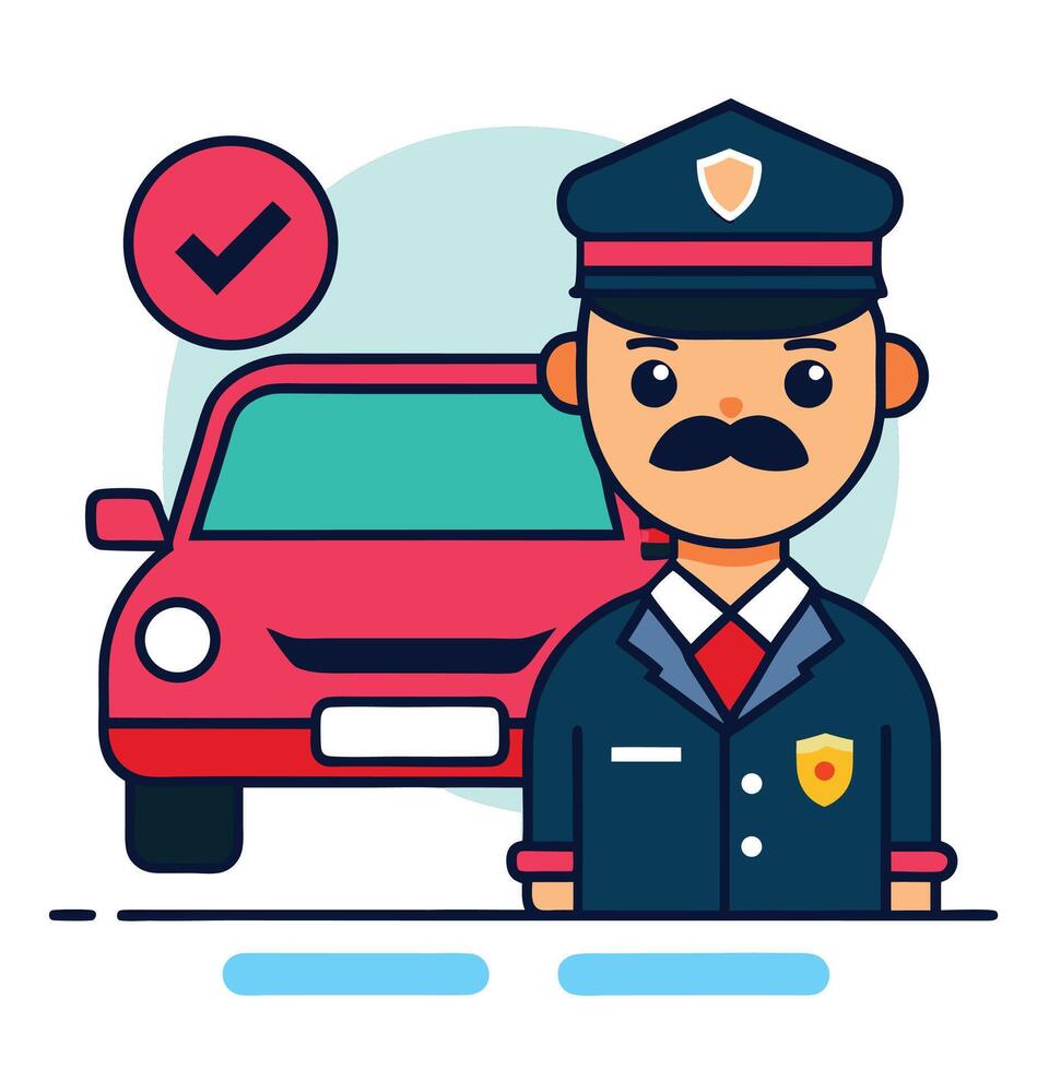 Inspector Man With A Car Inspection Done Check Mark Illustration vector