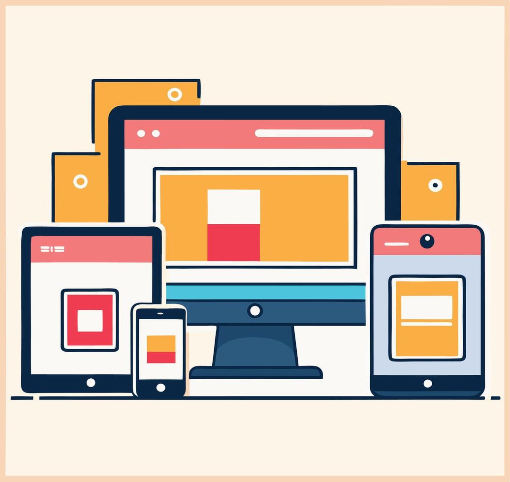 Responsive Website Design Across Multiple Devices Flat Illustration Template vector