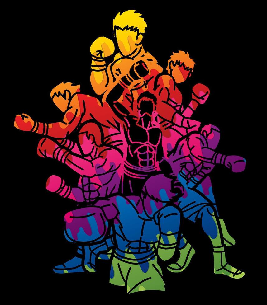 Group of Boxer Mix Action Boxing Sport Cartoon Graphic vector