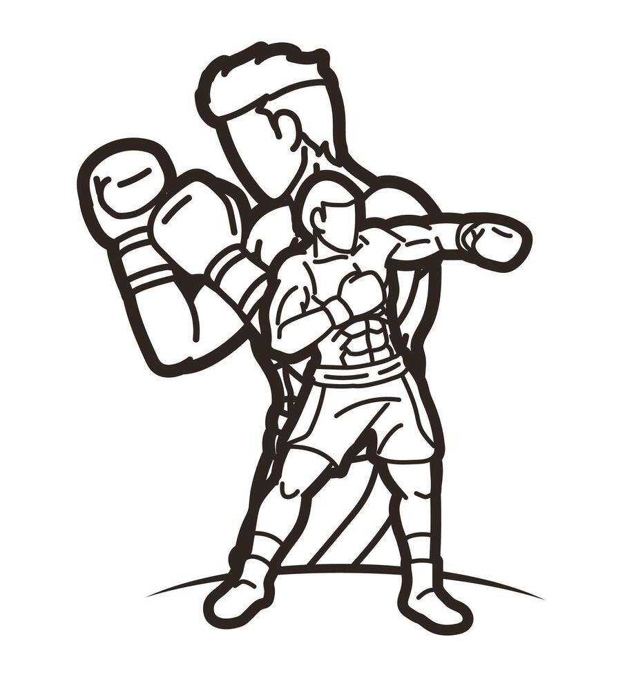 Outline Ultimate Fighting Kickboxing Boxing Sport Mix Action Cartoon vector