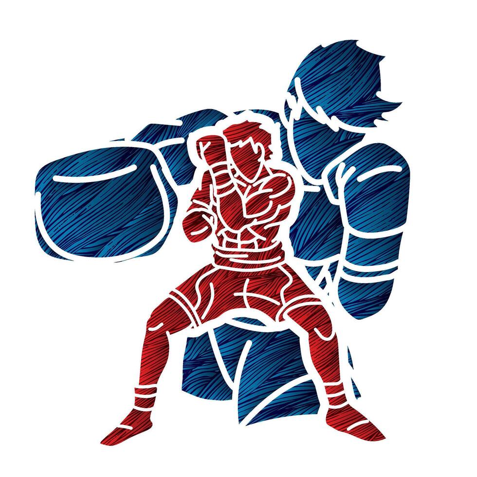 Boxing Sport Group of Boxer Mix Action Cartoon Graphic vector
