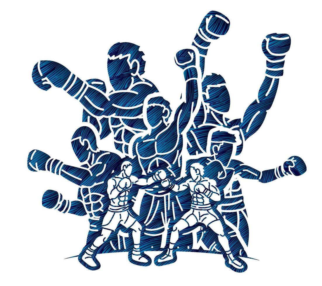 Silhouette Boxing Sport Group of Boxer Mix Action Cartoon vector