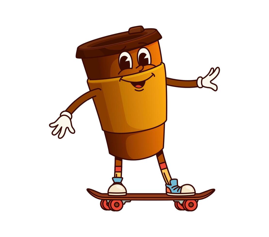 Takeaway coffee cup beverage groovy character vector