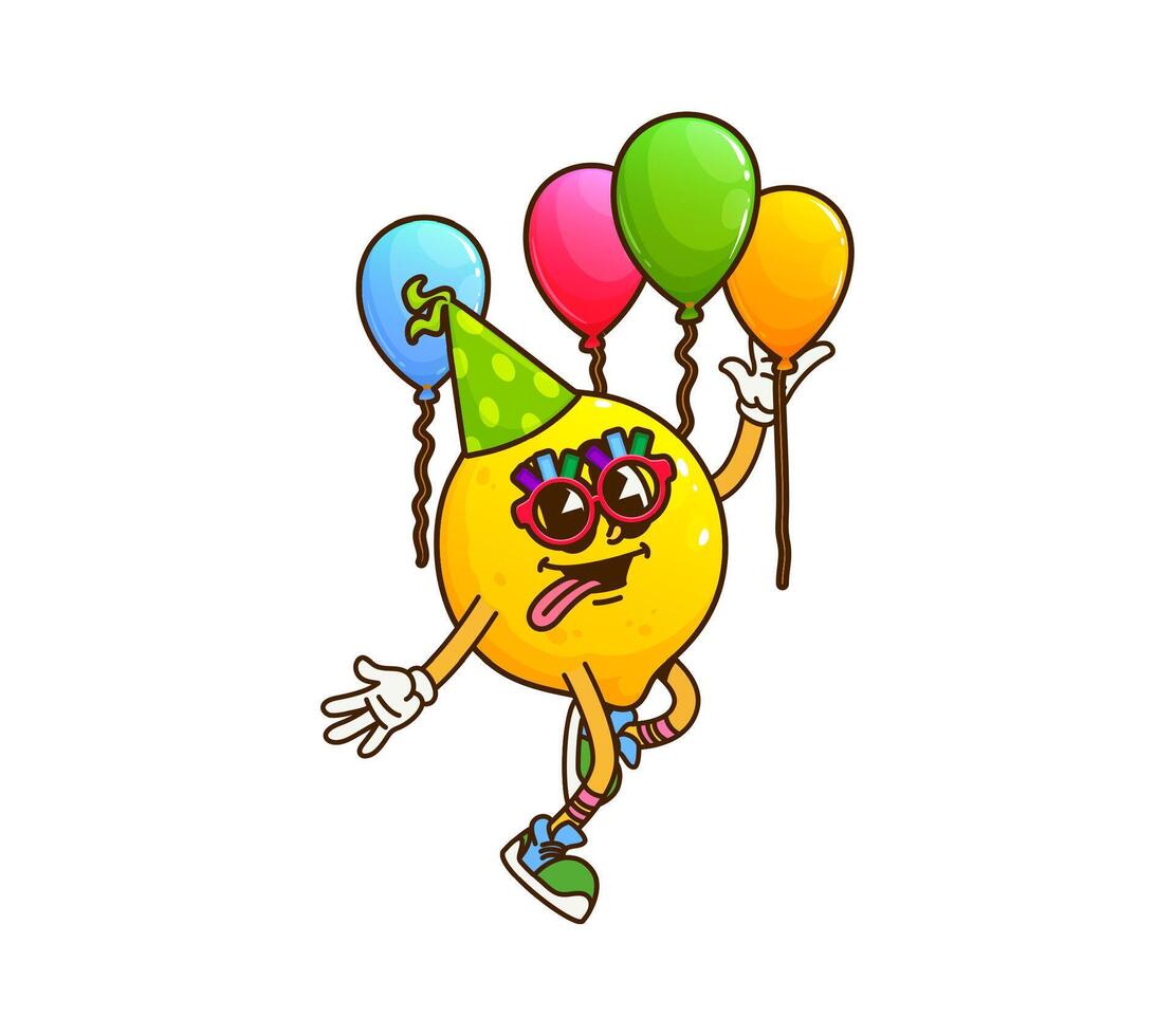 Cartoon groovy lemon fruit character on party vector