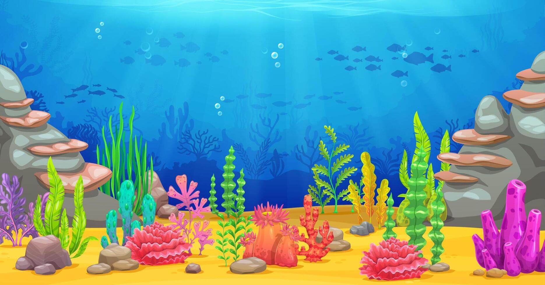 Cartoon sea landscape, game background vector