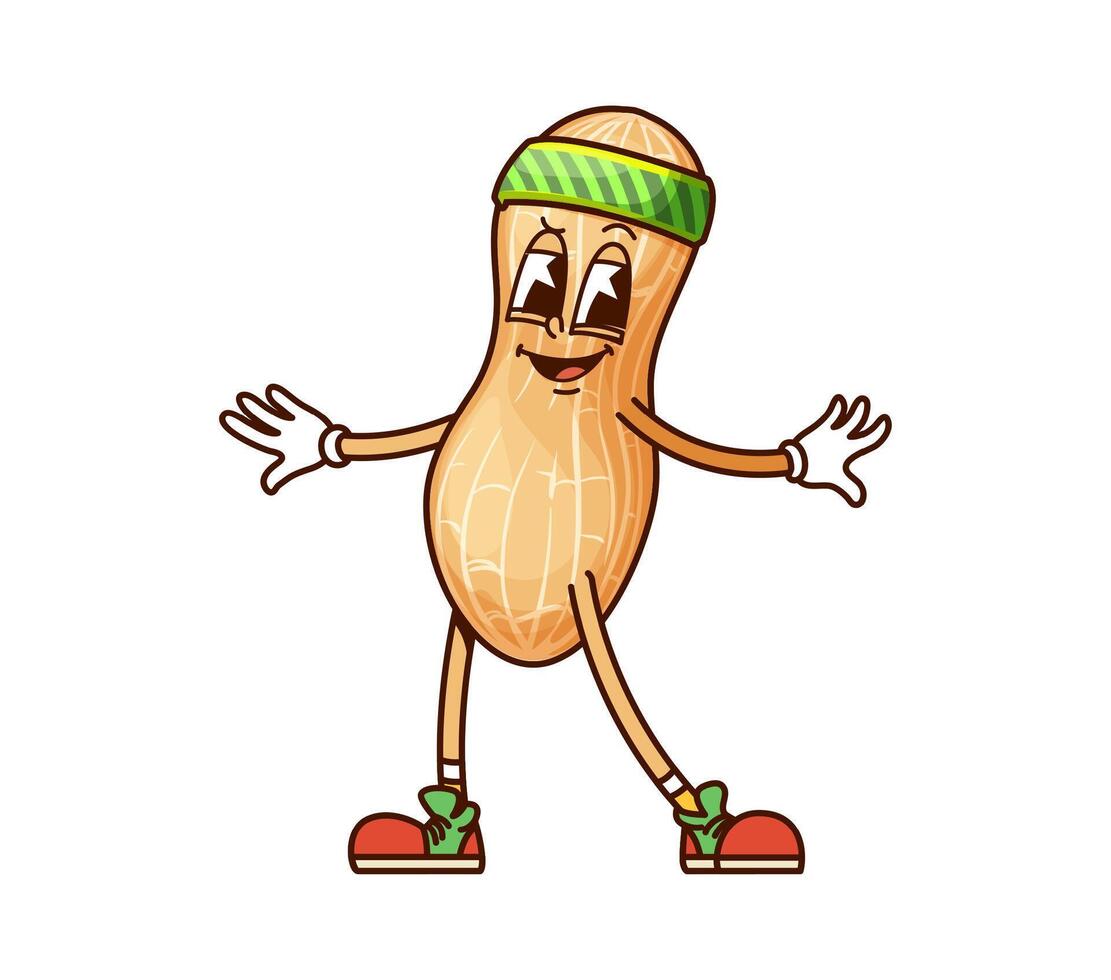 Cartoon groovy peanut nut character in headband vector