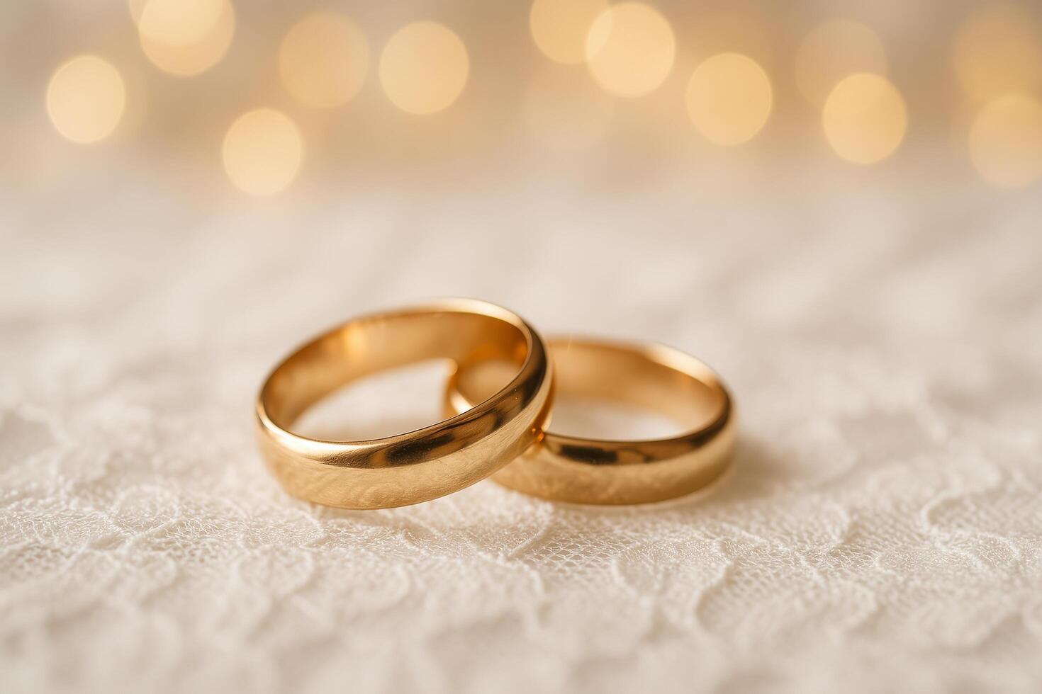 Two Gold Wedding Rings on Delicate Lace, Glowing Softly in the Background photo