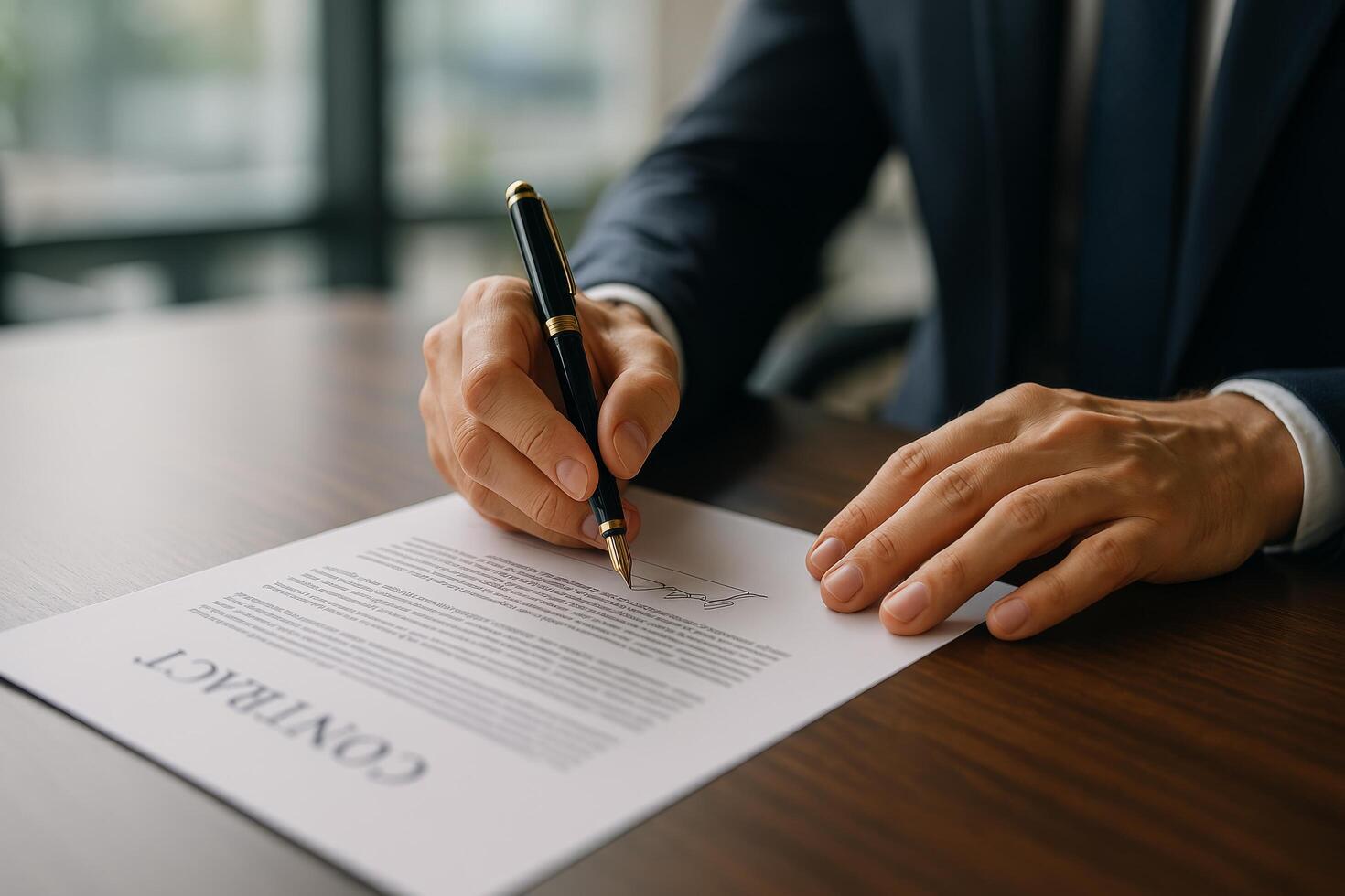 Signing an Important Contract During a Business Meeting in a Modern Office Space in the Afternoon photo