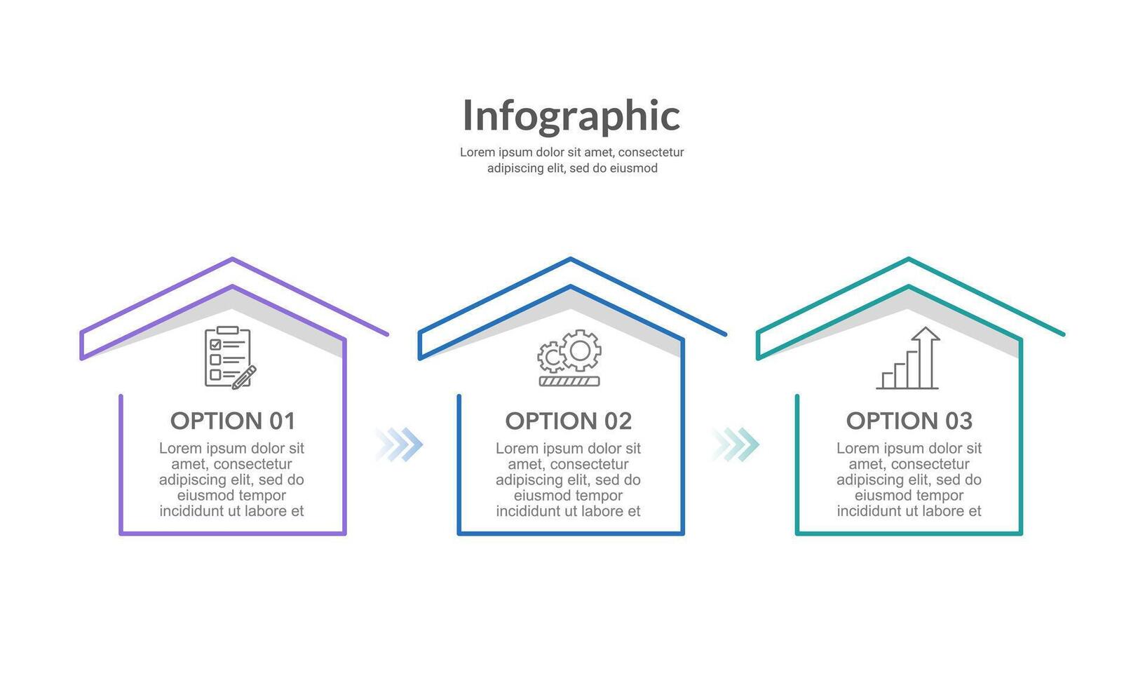 Simple Infographic house design Business Presentation. 3 Steps or Options to Success. Plan, Information, Workflow and Strategy. vector