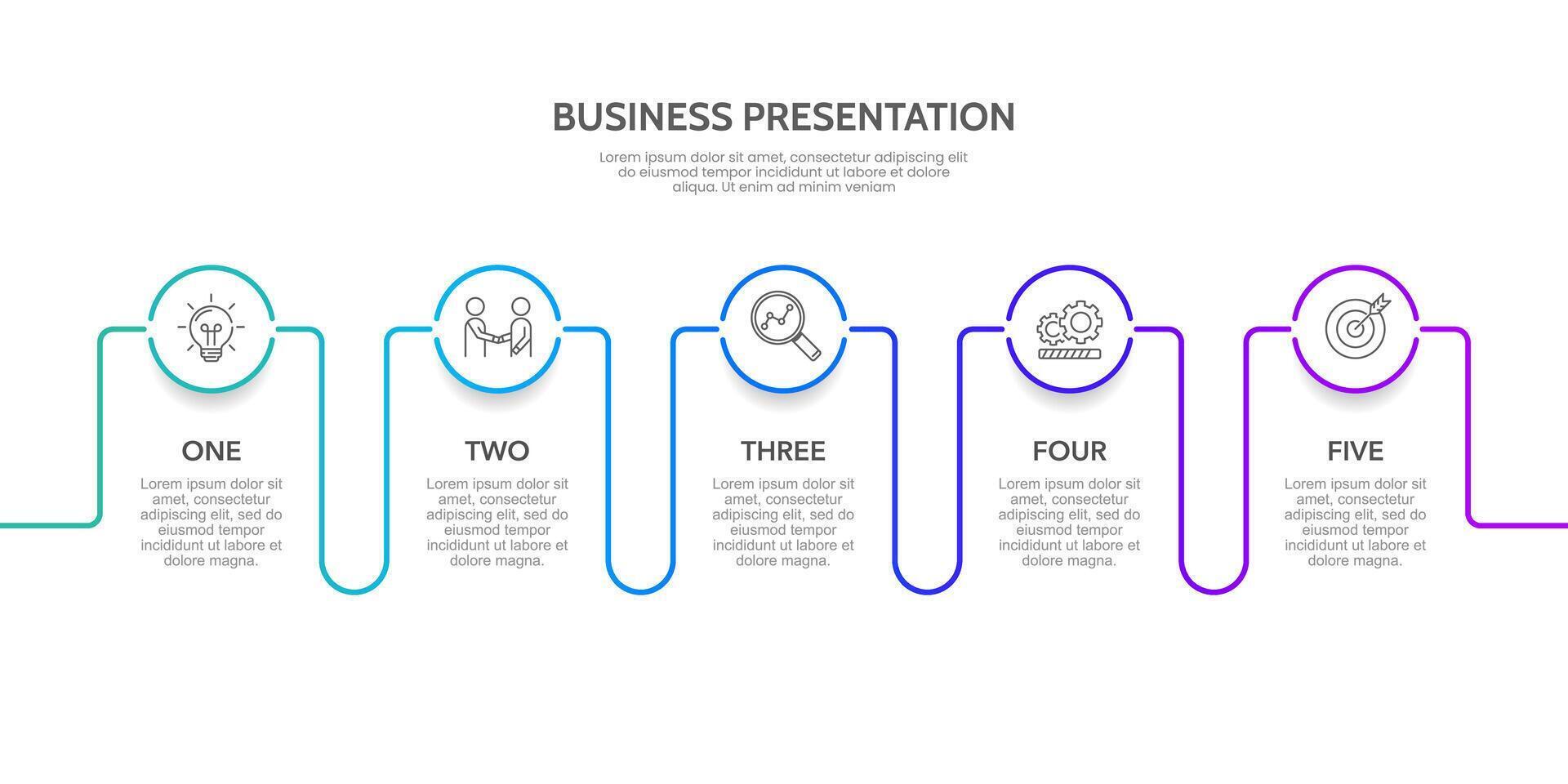 Simple Infographic Business Presentation. 5 Steps to Success. Plan, Information, Workflow and Strategy. vector
