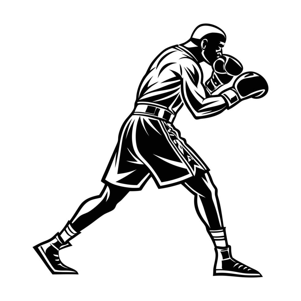 A boxer stand with pose silhouette illustration vector