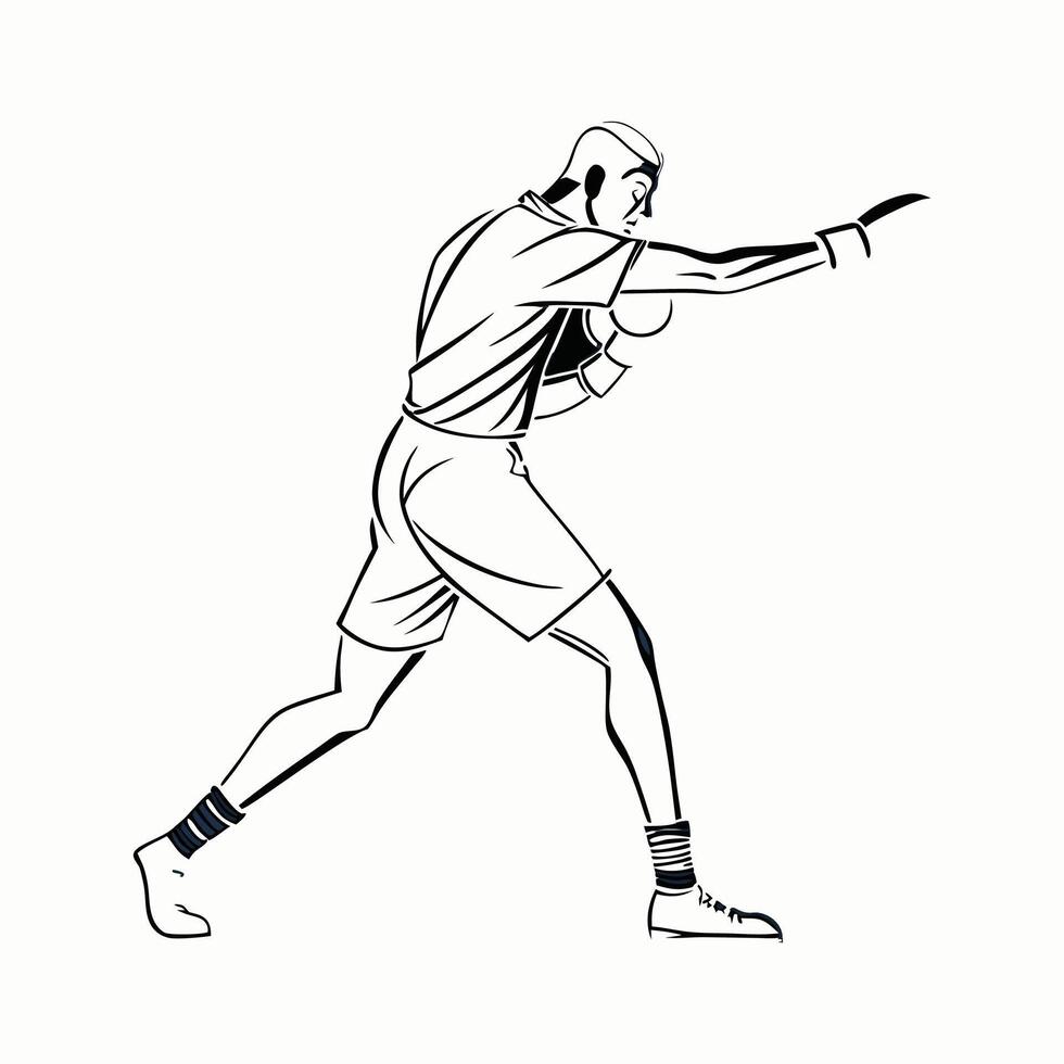 Silhouette of sporty man in boxing gloves on white background vector