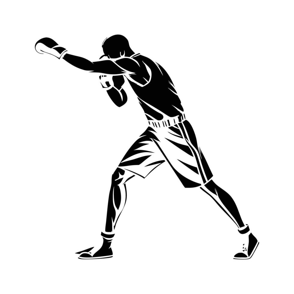 Silhouette of boxers running and training on white background vector