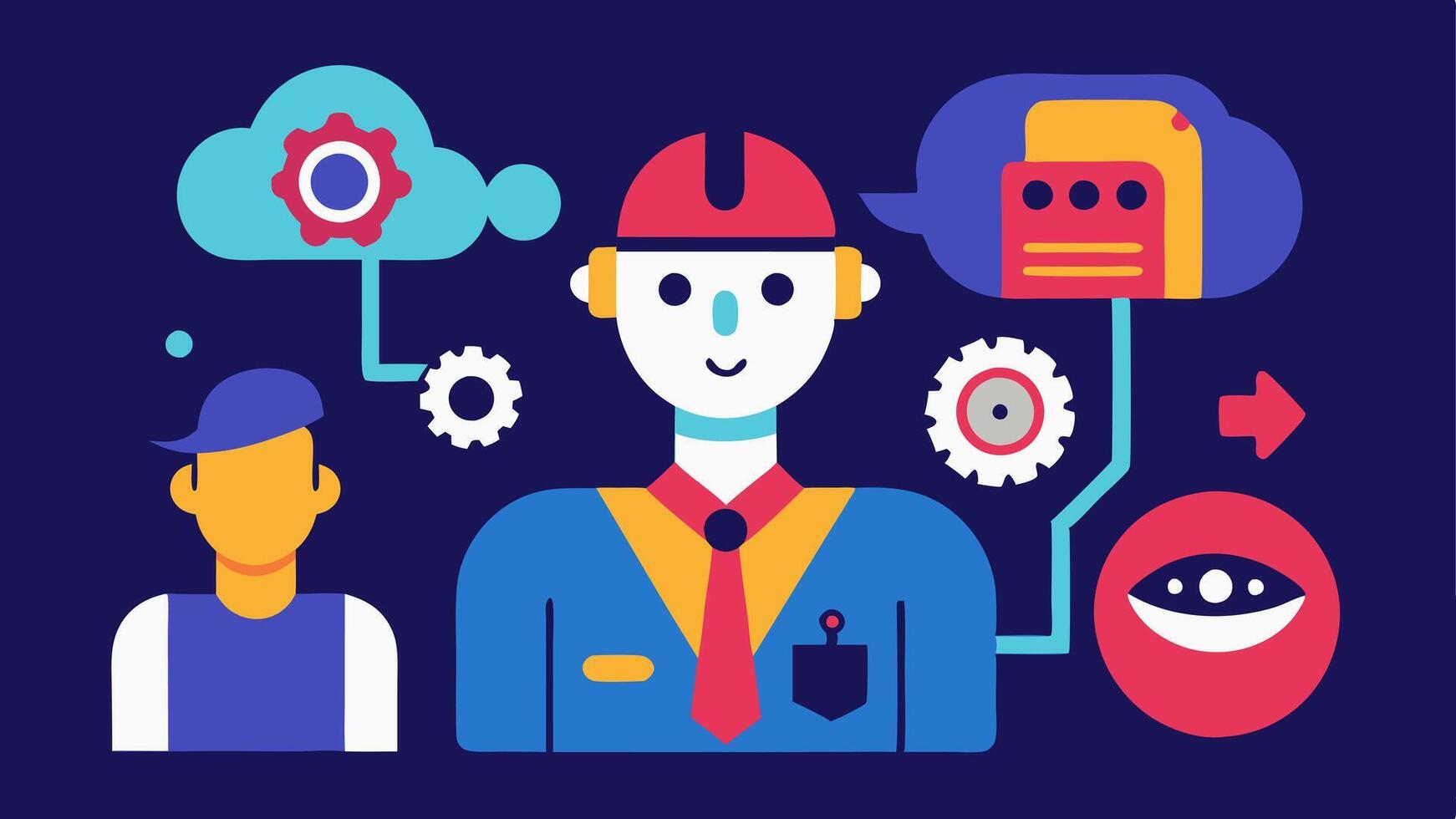 These s convey the idea of job displacement across various sectors as a result of AI and automation emphasizing the contrast between human labor and technological. vector