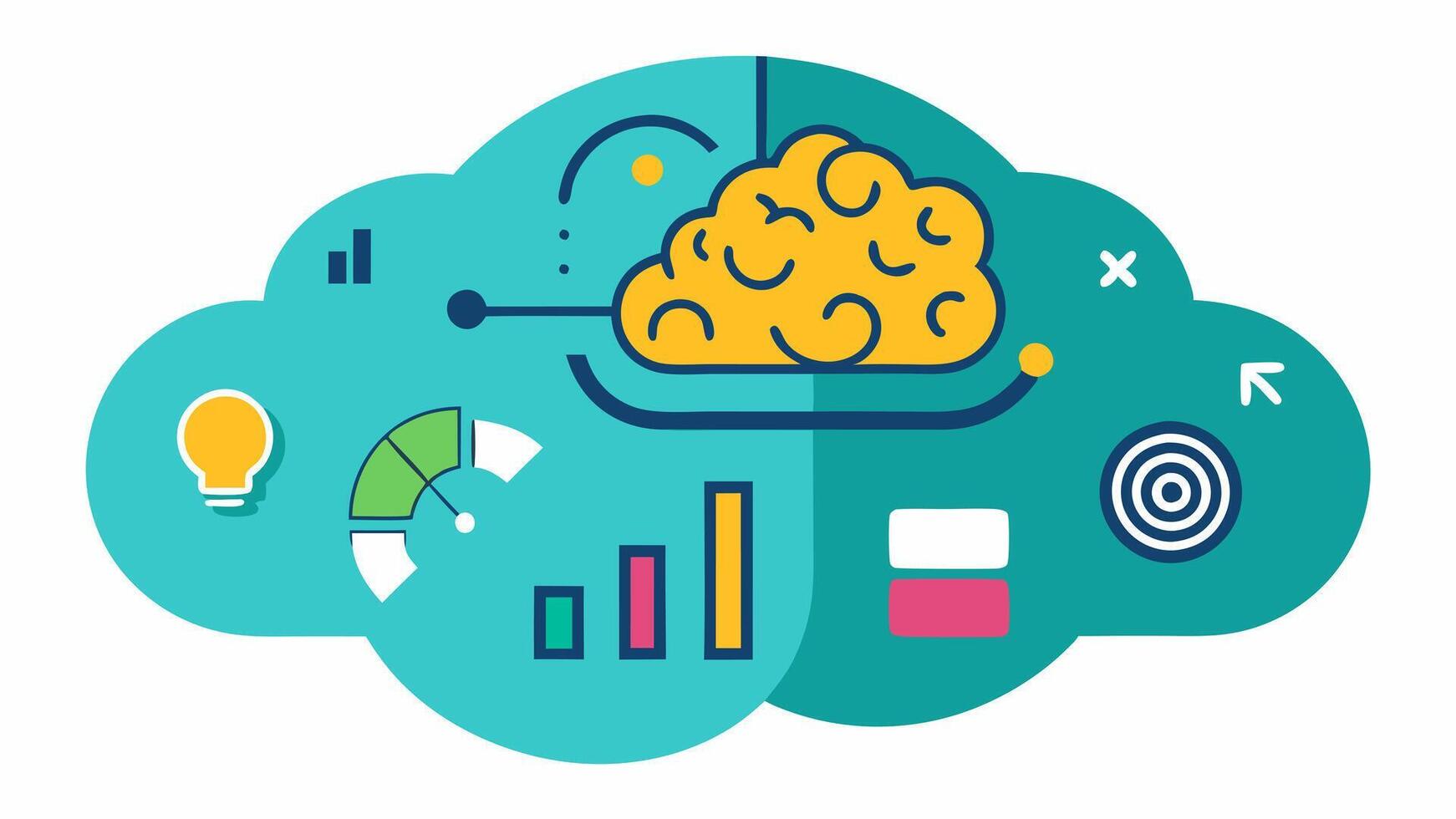 Algorithm Brainstorming A brainshaped cloud filled with various financial symbols dollars graphs percentages indicating the intelligence behind algorithmic strategies.. vector