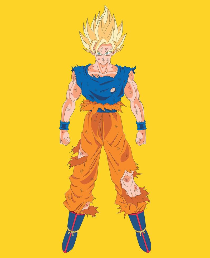 Goku Super Saiyan 2 Illustration with Battle Damage vector
