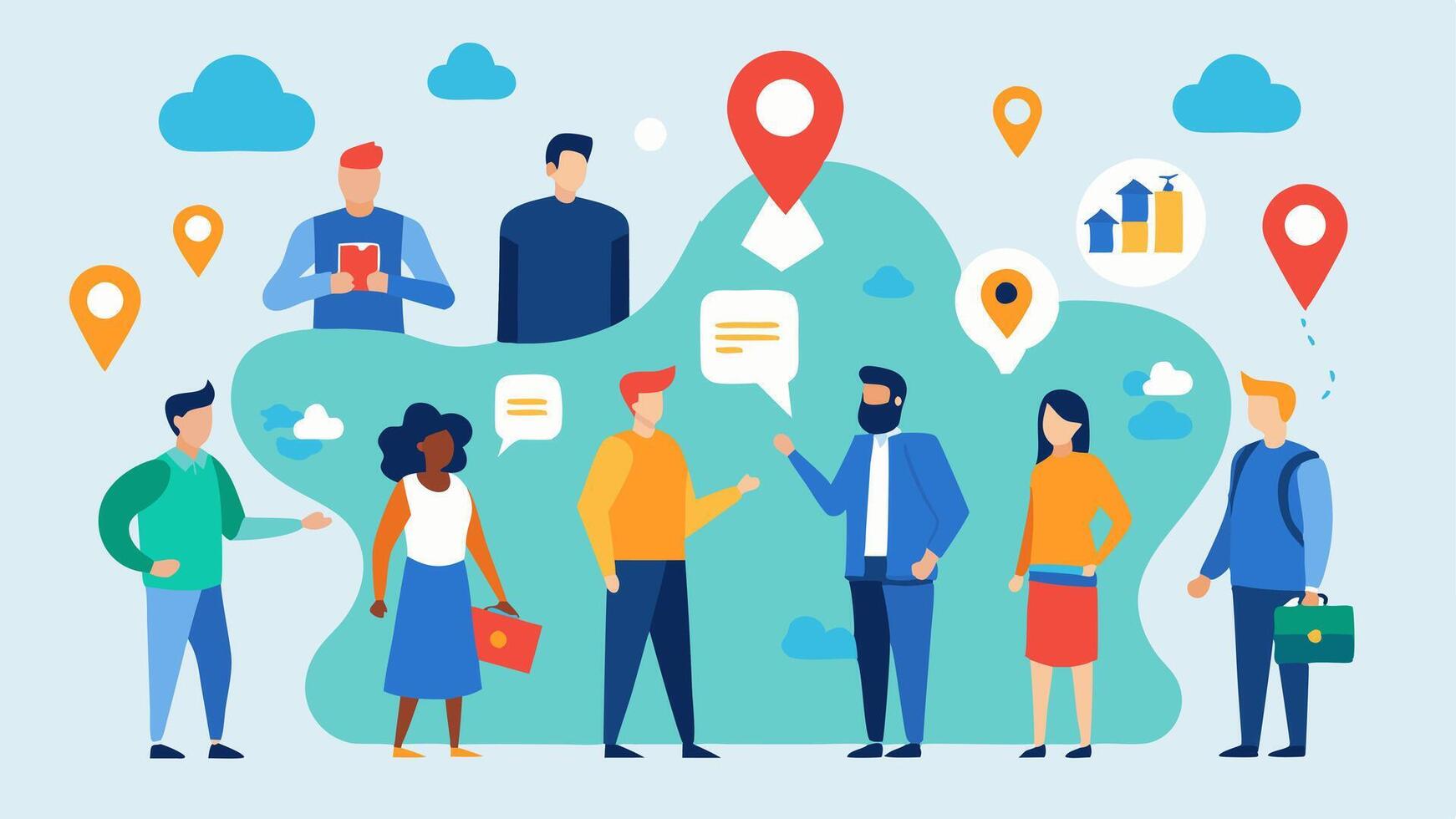 Map Planning A group of individuals gathered around a large map discussing routes and destinations with icons ing different professions and opportunities tered around.. vector