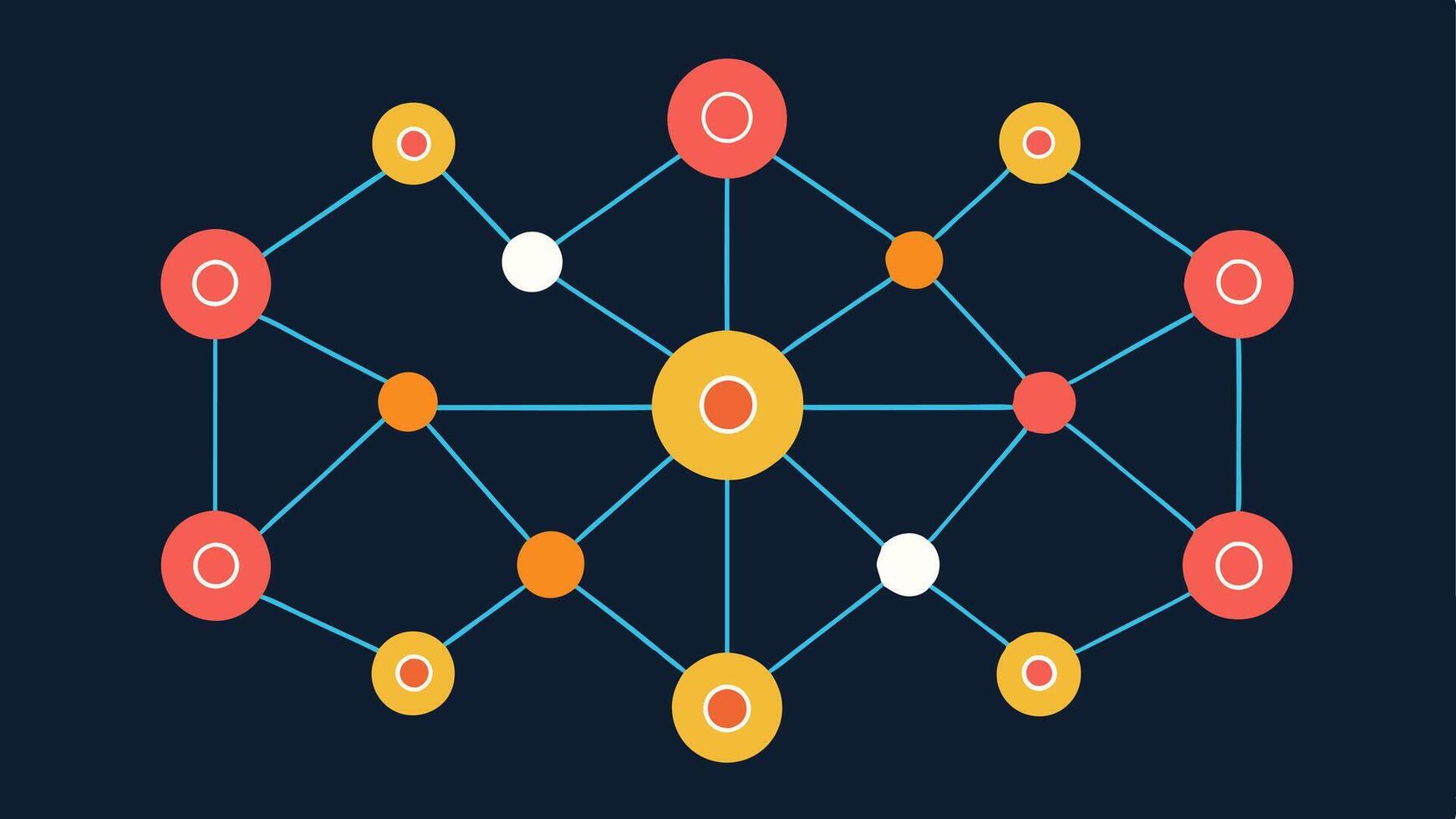 red de conexiones un web de interconectado nodos y líneas con datos símbolos disperso a lo largo de destacando el relaciones y patrones encontró dentro un grande conjunto de datos.. vector