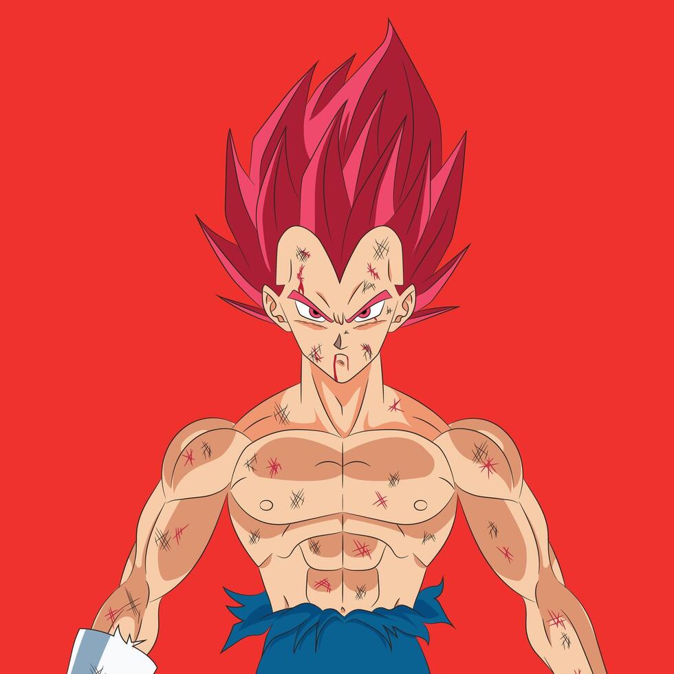 Super Saiyan God Vegeta's full color combat damage illustration vector
