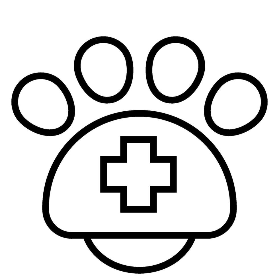 Veterinary Cross and Paw outline icon vector