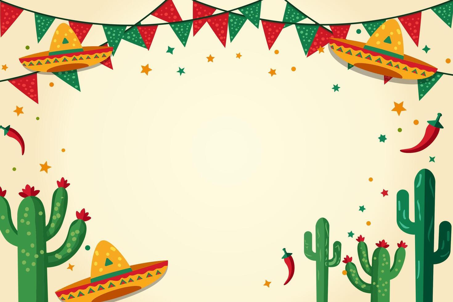 Mexican holiday background for Cinco De Mayo Theme in 2D Illustration. Suitable for Party Flyers, Banners, or Social Media Post. vector