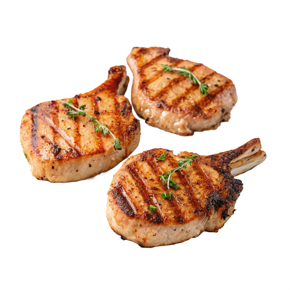 Three delicious grilled pork chops png