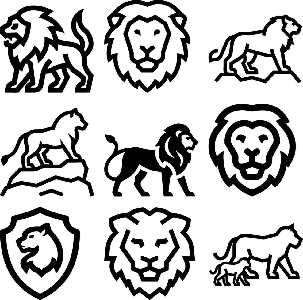 Collection of Abstract Line Art Lion Designs vector