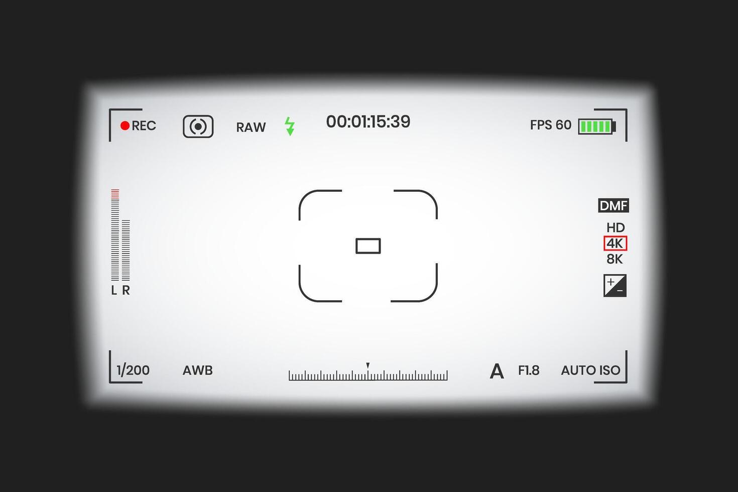 Camera smooth viewfinder or photo frame recorder flat style design illustration. vector