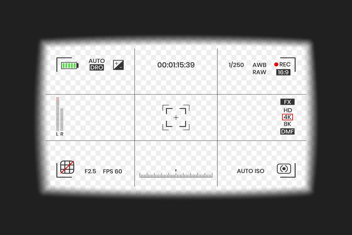 Camera line viewfinder or photo frame recorder flat style design illustration. vector