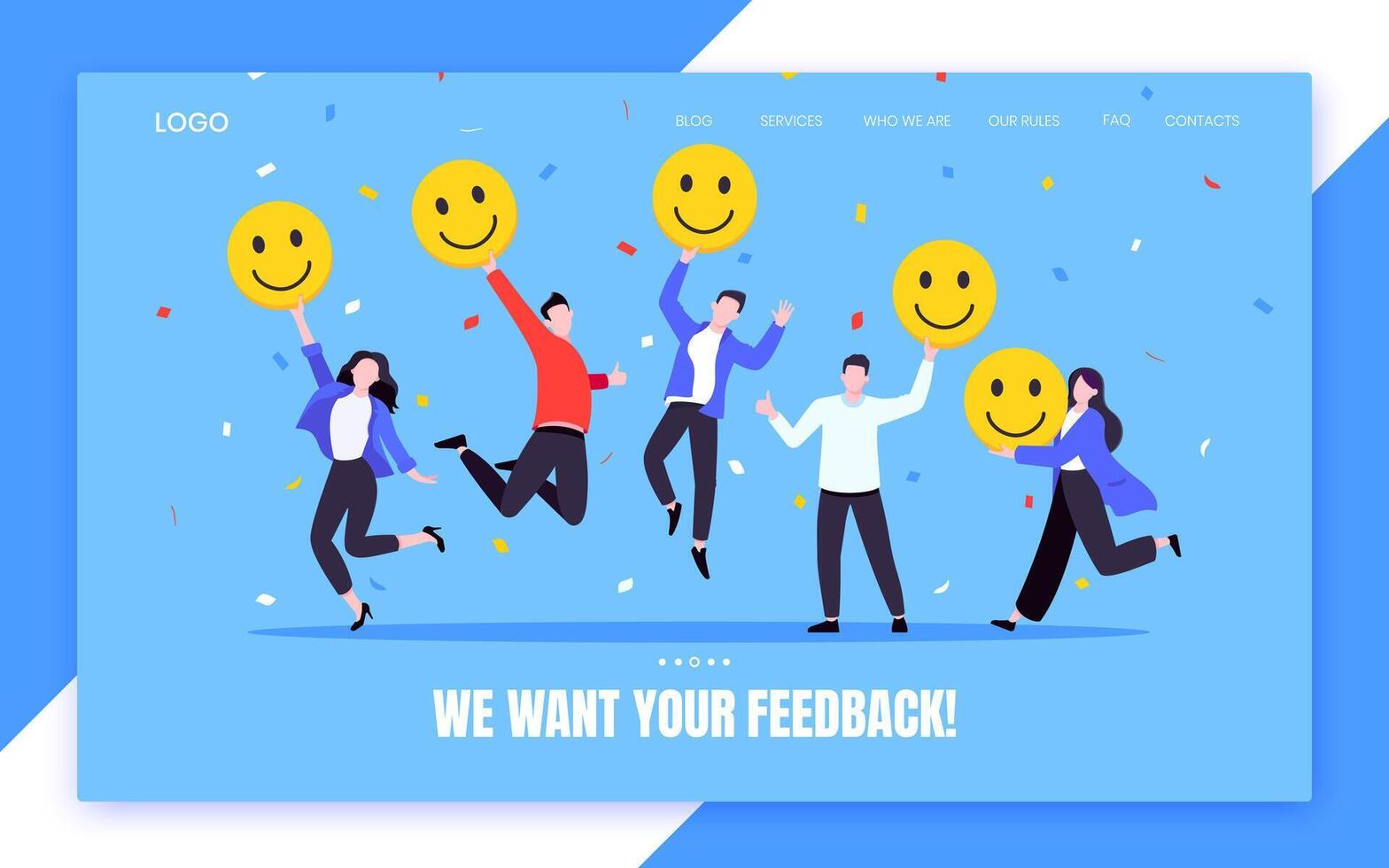 Employee happiness and work attitude jumps feedback business concept flat style illustration. vector