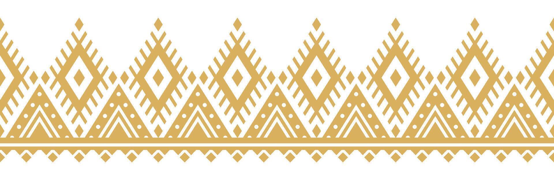Retro Ethnic Aztec Pattern with Geometric Gold Tribal Border. vector