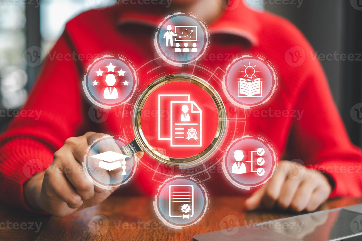 Visual representation of qualification concepts with icons for education, skills, and career advancement. photo