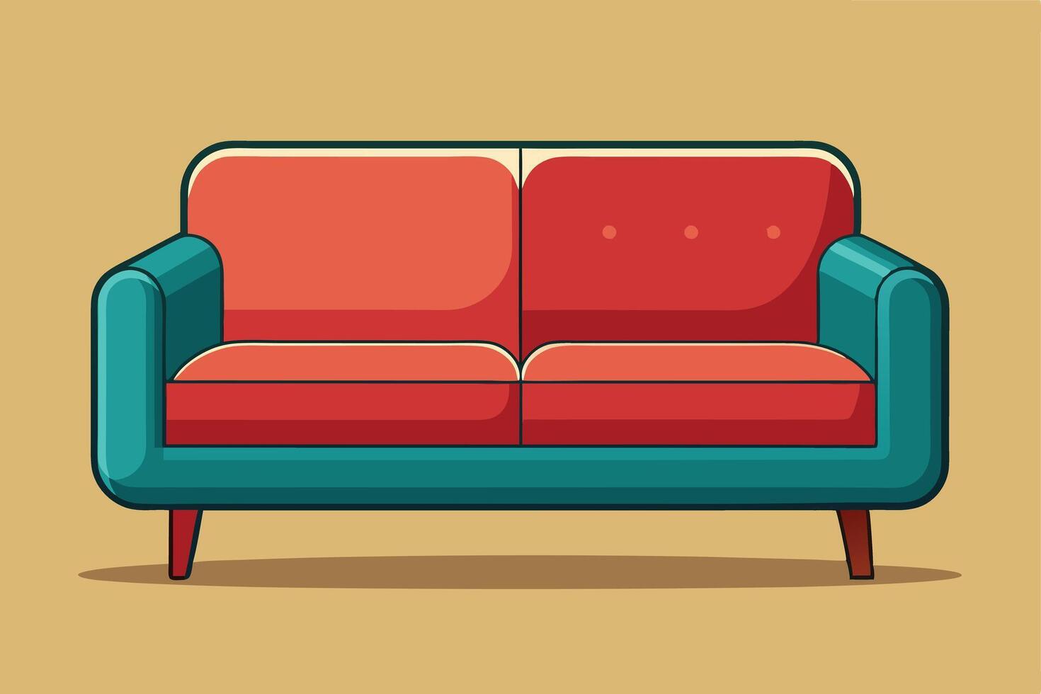 Red couch with teal accent pillow, perfect for interior design. vector