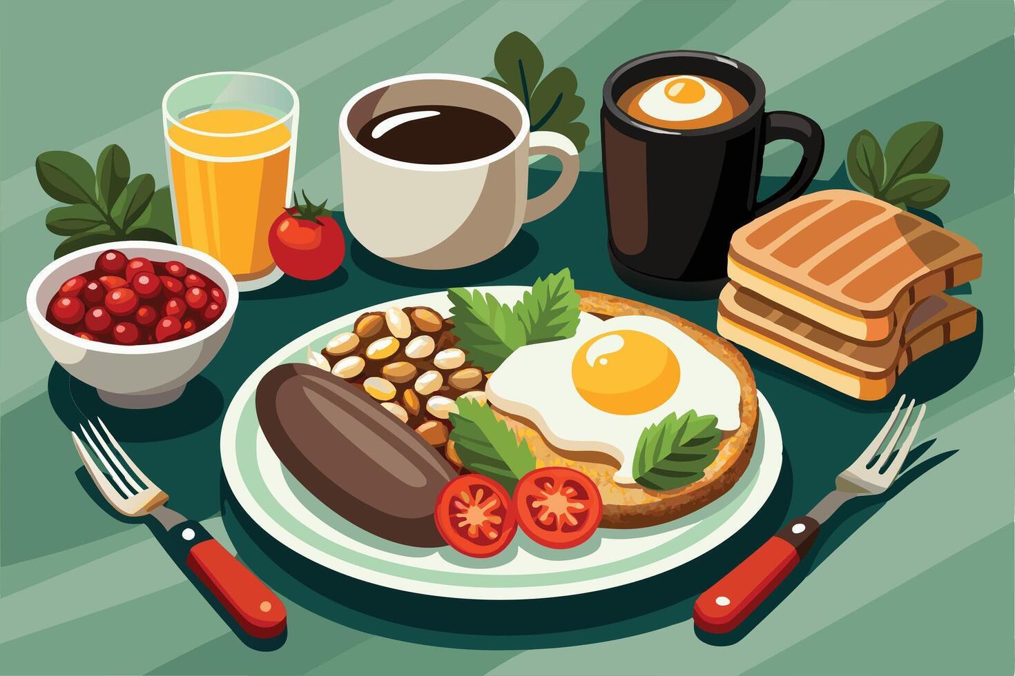 Delicious Full English Breakfast, Ready to Eat vector