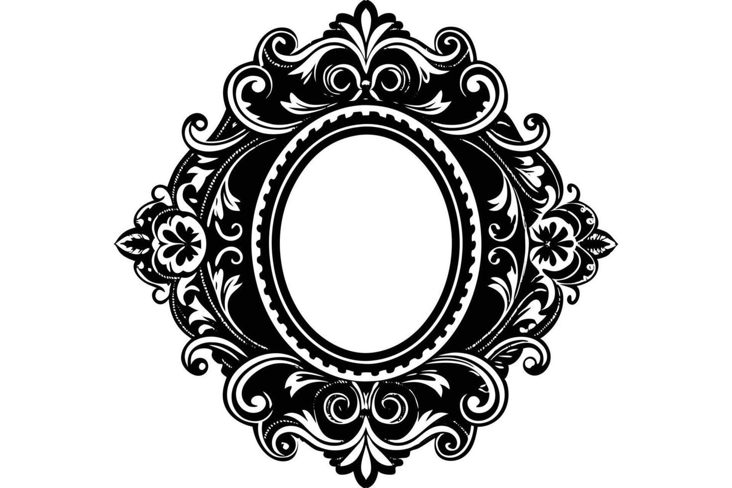Ornate Oval Mirror Frame Design Illustration vector