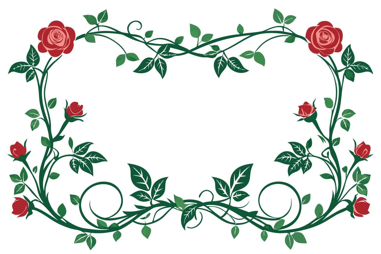 Rose Vine Border Design on White Background vector