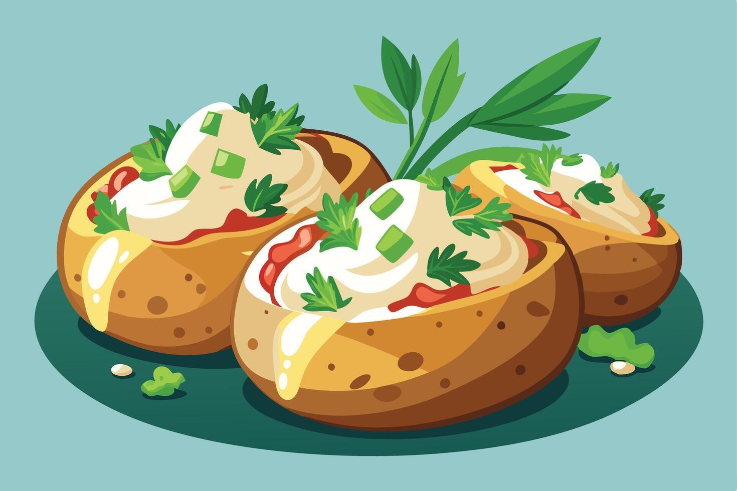 Deliciously Creamy Baked Potatoes on a Plate vector