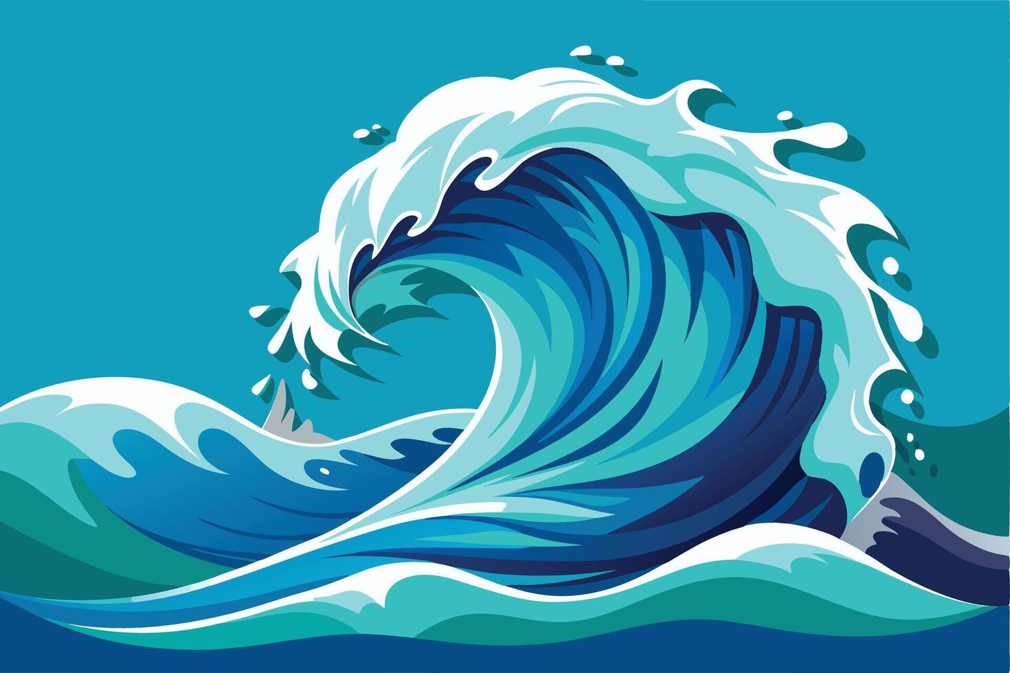 Powerful ocean wave illustration. vector