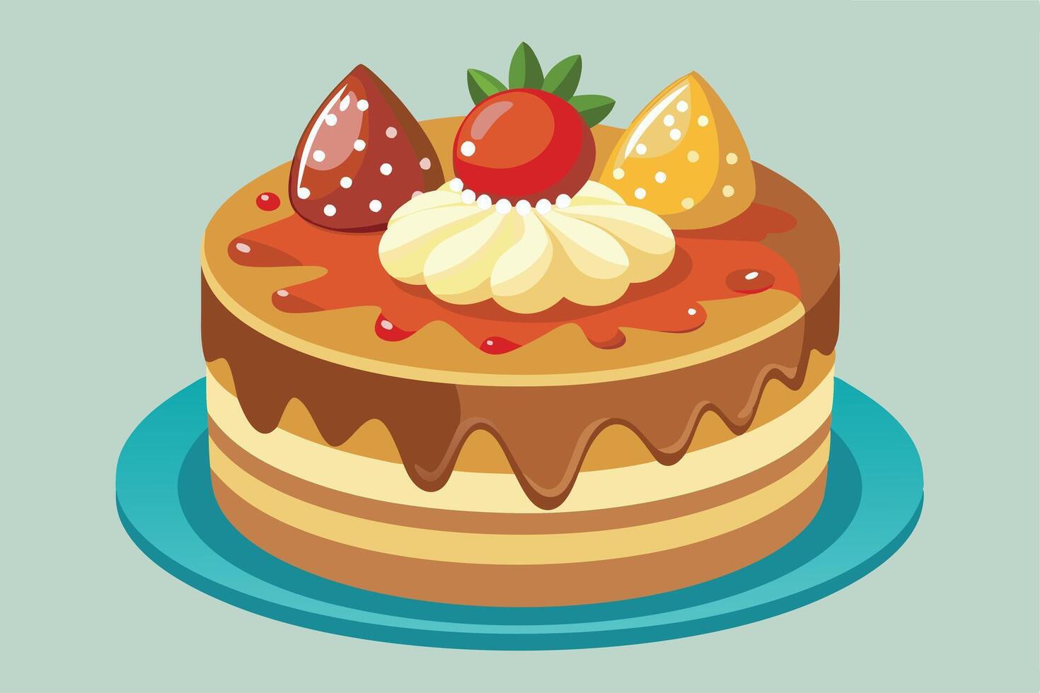 Delicious layered cake with fresh fruit and cream vector