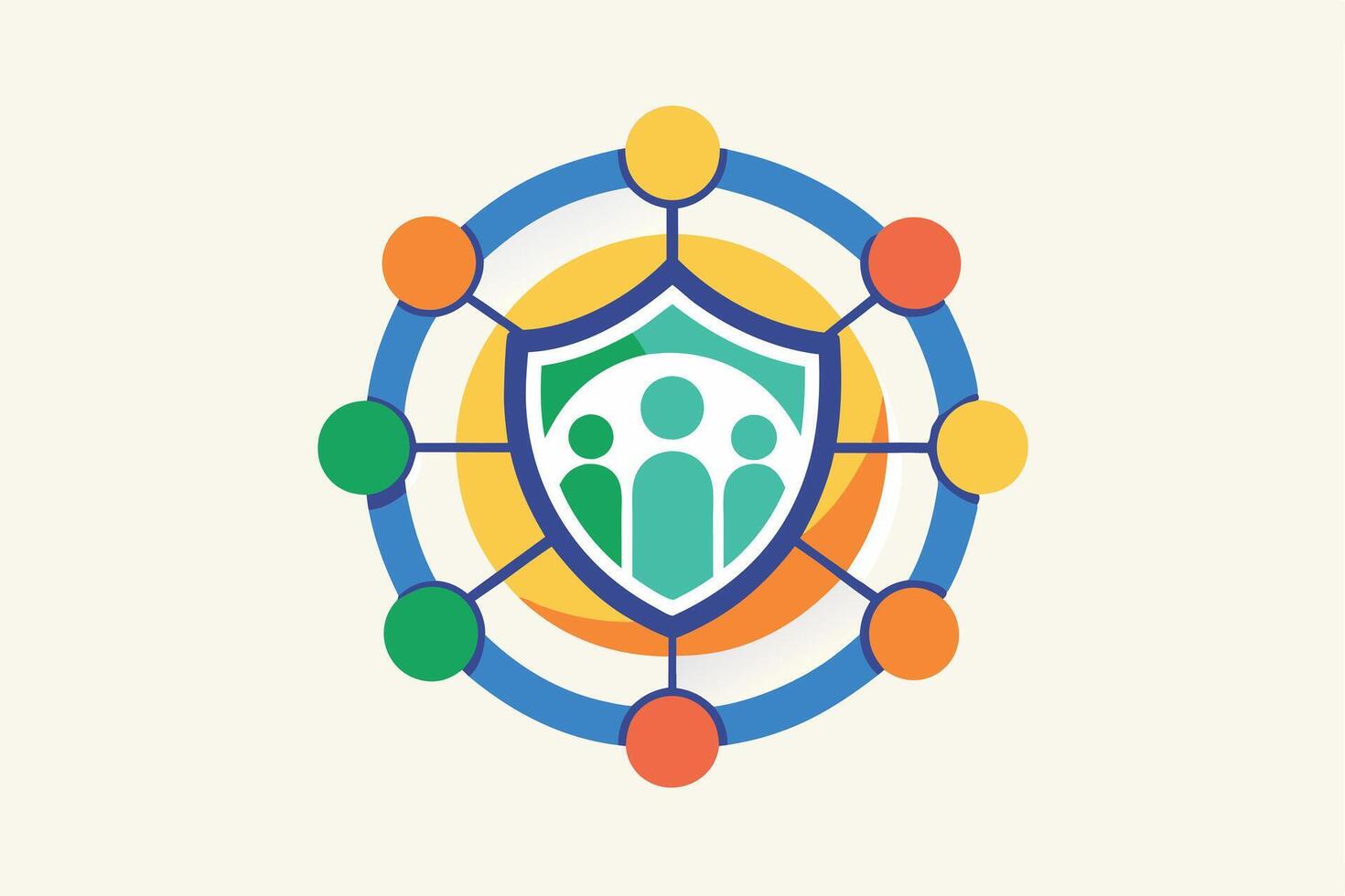 Colorful network graphic depicting protection and community vector